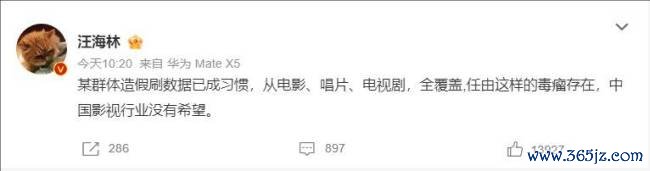 汪海林吐槽群体作秀刷数据 直言中国影视莫得但愿