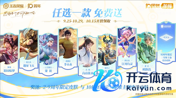 《王者荣耀》十周年庆开启：三款皮肤免费送